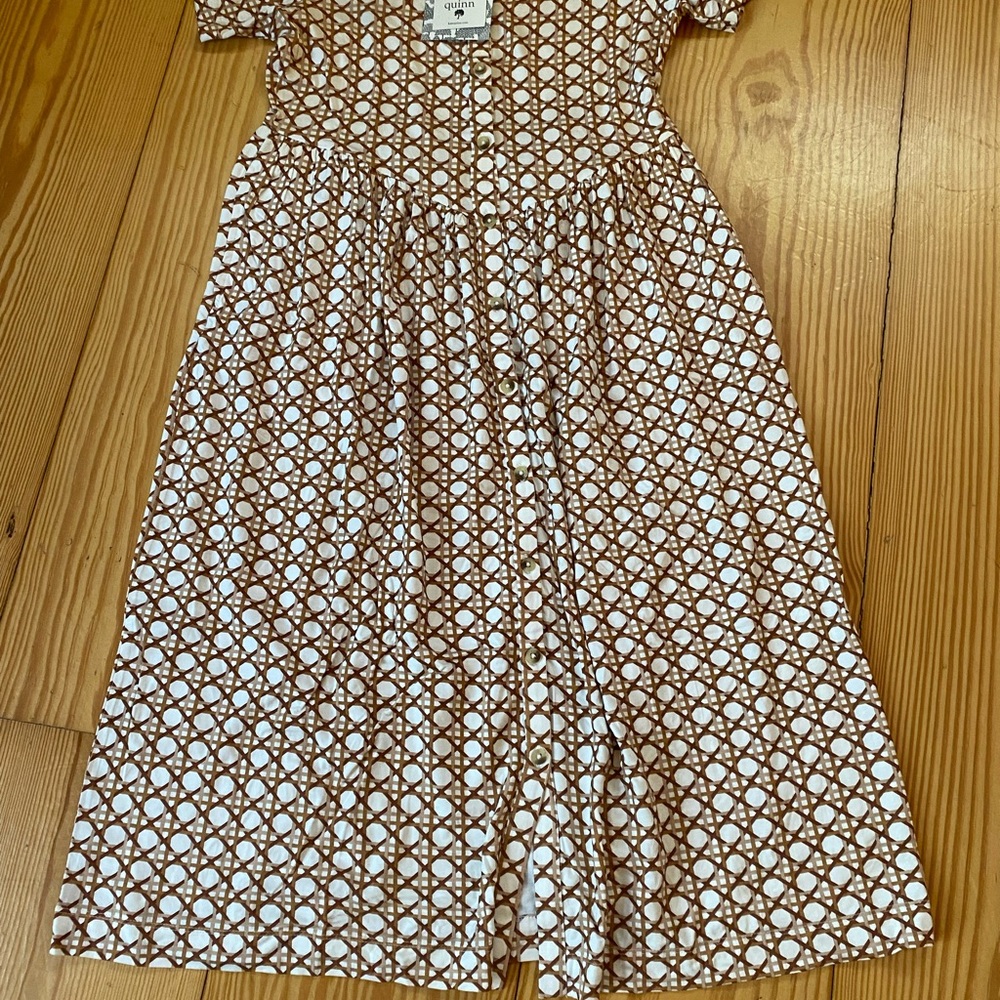 kate quinn NWT Brown and White Geometric Button-Front Casual Dress